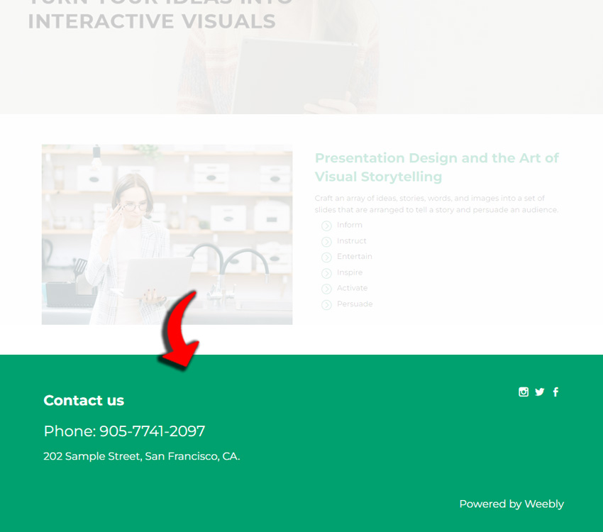 weebly website footer with green background color