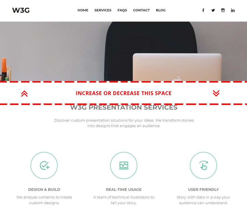 Increase or decrease content section spaces of weebly website