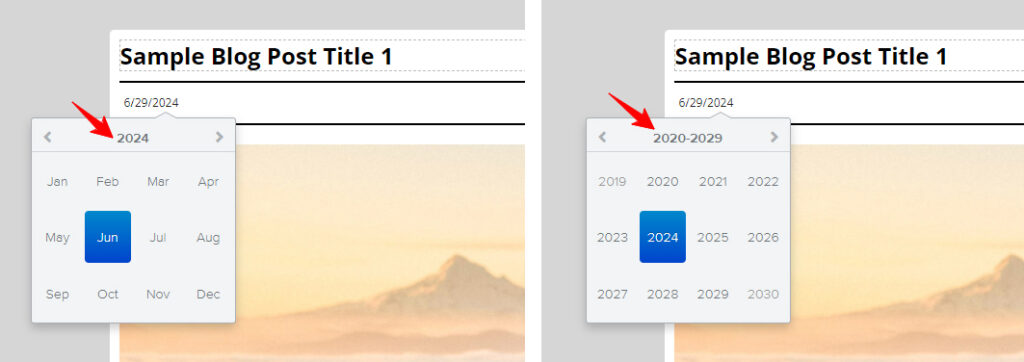 Select custom month and year to create and a Weebly blog post